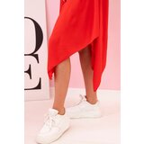 Kesi Włoski Damenkleid aus Viskose mit kurzen Ärmeln und ausgestelltem Saum red | Shoptok.si