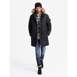 Ombre Men's long warm parka jacket with hood - black | shoptok.hr