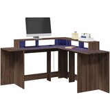 vidaXL Radni stol LED svjetlima smeđa boja hrasta 152x152x91 cm drveni Cijene
