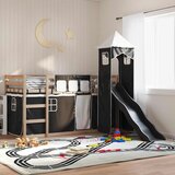 Krevet na kat s toboganom i zavjesama bijelo-crni 80 x 200 cm | shoptok.hr