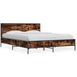 vidaXL Posteljni okvir dimljeni hrast 120x200 cm inž. les in kovina | Shoptok.si