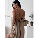 Beloved Pearl back maxi obleka iz viskoze mocca | Shoptok.si