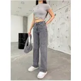 BİKELİFE Women's Gray High Waist Lycra Flexible Wide Leg Jeans