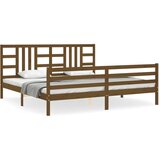 The Living Store Posteljni okvir z vzglavjem medeno rjav 200x200 cm trden les - Posteljni Okvir, (21526210) | Shoptok.si