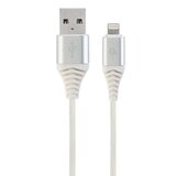 Gembird CC-USB2B-AMLM-1M-BW2 Premium cotton braided 8-pin charging and data cable, 1m, silver/white | ePonuda.com