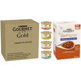 pakiranje Gourmet Gold 96 x 85 g - Gold Terrine 96 x 85 g S povrćem + Soup Royale Riblji izbor 48 x 45 g