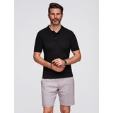 Ombre Men's SLIM FIT viscose vertical striped polo shirt - black | Shoptok.si