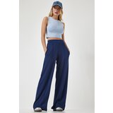  Women's Navy Blue High Waist Scuba Palazzo Trousers | shoptok.hr