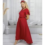 Pri Long dress tied at the waist with short sleeves with frill CELINA | shoptok.hr