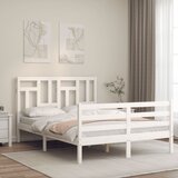 vidaXL Posteljni okvir z vzglavjem bel 140x200 cm trden les Cene