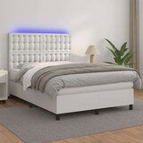  Box spring postelja z vzmetnico LED bela 140x190cm umetno usnje, (20901501) Cene