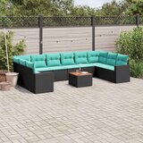  Vrtna garnitura - 11-dijelni set vrtnih sofa od poliratana s jastucima crni - Crna 2x corner+6x centre+2x sofa+1x garden+12x bac | shoptok.hr