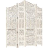  Ročno izrezljan paravan 4-delni bel 160x165 cm trden mangov les, (5000156046) | Shoptok.si