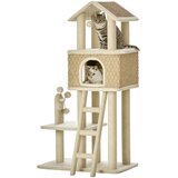 PawHut Mačje drevo, 130V cm, plezalno drevo z mačjo jamo in igralnimi žogicami, jutasta debla, (5000238678) | Shoptok.si