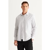 AC&Co / Altınyıldız Classics Men's White-Anthracite Slim Fit Slim Fit Classic Collar Cotton Striped Shirt. Cene