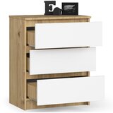 AKORD Komoda, 3 Predali, Hrast Artisan/Bela, (5000332357) | Shoptok.si