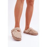  Furry Slippers With A Small Brooch Dark Beige Primaria | Shoptok.si