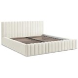 Makamii Kremno bela oblazinjena zakonska postelja s prostorom za shranjevanje z letvenim dnom 160x200 cm Lemi – | Shoptok.si