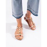 Shelvt Beige women's flat sandals with embellishments | Shoptok.si