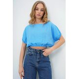 Trend Alacati Stili Ženska bluza kratkih rukava Alc-X13694, Brod izrez, Plava | Eponuda.com