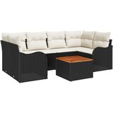 vidaXL 7-delni vrtni set sofa z blazinami Črna Poli ratan Akacija, 2-sedežna vrtna sofa z blazinami Črni Poli ratan Cene