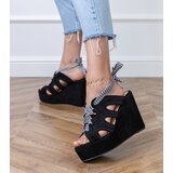 Gemre Black wedge sandals with decorative lacing Lakota | ePonuda.com