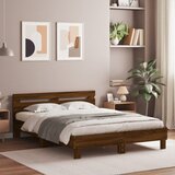 Maison Chic Posteljni okvir - Dvoposteljna postelja - Zakonska postelja z vzglavjem in LED rjavi hrast 140x200 cm, (21695210) | Shoptok.si