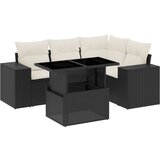 vidaXL Vrtna sedežna garnitura 5-delna z blazinami črn poli ratan, (21146910) | Shoptok.si