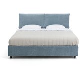 Bonami Selection Modra oblazinjena zakonska postelja z odlagalnim prostorom z ležiščem/roštom 160x200 cm Myra Pillow - | Shoptok.si