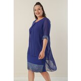 By Saygı Plus Size Short Dress With Beading Detailed Chiffon Top Sleeves And Both Cene