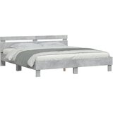  Okvir kreveta s uzglavljem siva boja betona 200x200 cm drveni | Shoptok.si
