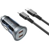  Auto Punjač sa kablom 1m Type-C to iPhone/lightning BOROFONE BZ26B Discovery PD45W 2xType-C car set transparent blue Cijene