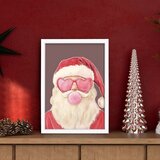 Wallxpert novogodišnja uramljena MDF slika 3752CHRCT-015, Deda Mraz sa naočarima u obliku srca i balonom od žvake na sivoljubičastoj pozadini, 37 x 52 cm Cene