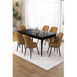 Hanah home trpezarijski set Pir, sto i 6 stolica, ploča u dekoru crnog mermera, kapućino tkanina Babyface | Eponuda.com