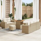 vidaXL 8-delna vrtnarska sedežna garnitura z blazinami bež, poly rattan, akacija | Shoptok.si