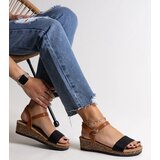 Gemre Black sandals on a low cork wedge Malada Cene