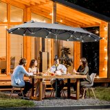 Outsunny dvojni vrtni dežnik, križna podlaga s solarnimi lučmi, vrtni dežnik z ročico, 295x150x219cm, siva, (20744581) | Shoptok.si