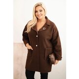 Kesi Włoski Plus Size women's coat with wool and pockets shearling brown Cijene