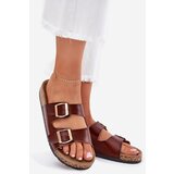 EVENTO Women's Slippers With Buckles Made Of Eco Leather Brown Iskira | shoptok.hr