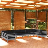  Vrtna sedežna garnitura 10-delna z blazinami siva borovina, (20673889) | Shoptok.si
