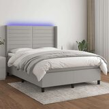  Box spring postelja z vzmetnico LED sv. siva 140x200 cm blago, (20789659) Cene