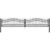 vidaXL Vrata za ograjo s suličastim vrhom črna 406x120 cm prašno jeklo | Shoptok.si