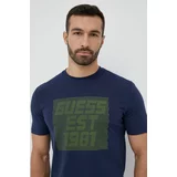Guess Bombažna kratka majica mornarsko modra barva