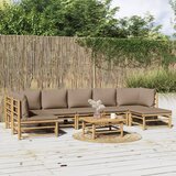 vidaXL 8-dijelna vrtna garnitura od bambusa sa smeđesivim jastucima | shoptok.hr