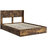  Krevetna konstrukcija s pohranom i uzglavljem Dimljeni hrast Smeđa 160 x 200 cm | Shoptok.si