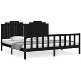  Okvir za krevet s uzglavljem crni 200 x 200 cm od masivnog drva | Eponuda.com