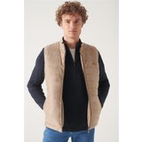 Avva Men's Beige High Neck Faux Suede Quilted Comfort Fit Relaxed Cut Puffer Vest cene