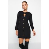 Trendyol Black Straight Cut Mini Dress With Button Detail Woven Dress | Shoptok.si