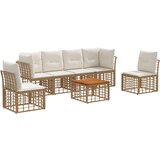  Set vanjskih sofa 7 pcs Prirodna i krema bijela Poliester - Prirodna sa stolom | shoptok.hr