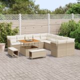 vidaXL 13 Delni Vrtni Sofa Komplet z Blazinami Bež Poli Ratan Akacija | Shoptok.si